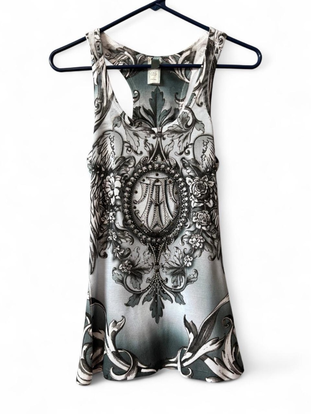 Y2K Gray Ornate Print Racerback Tank Top